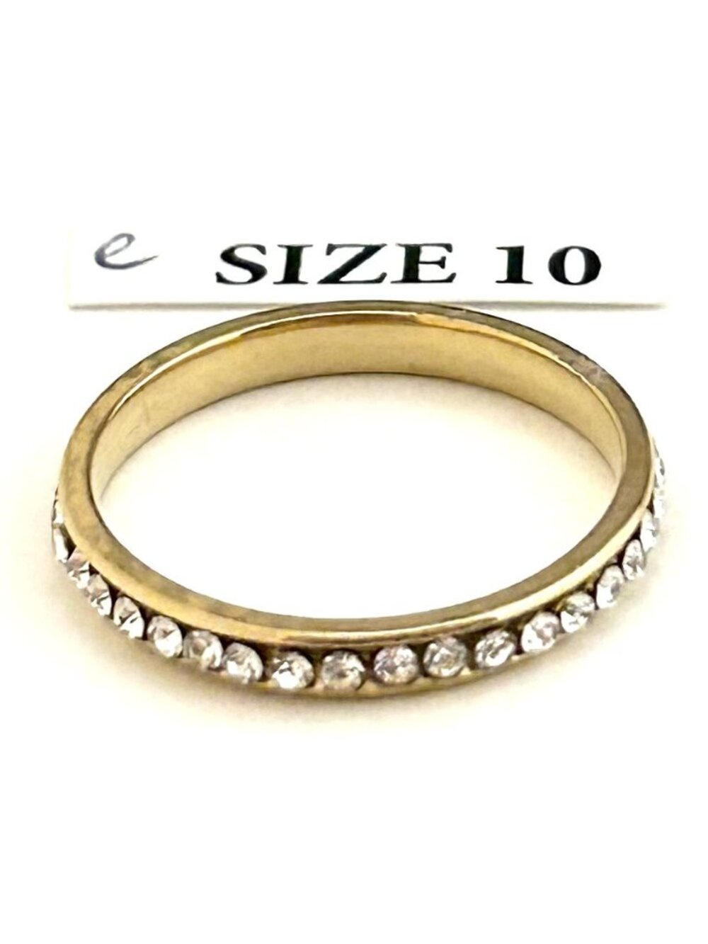 Gold Tone Ring with clear rhinestones, Size 10 Unisex